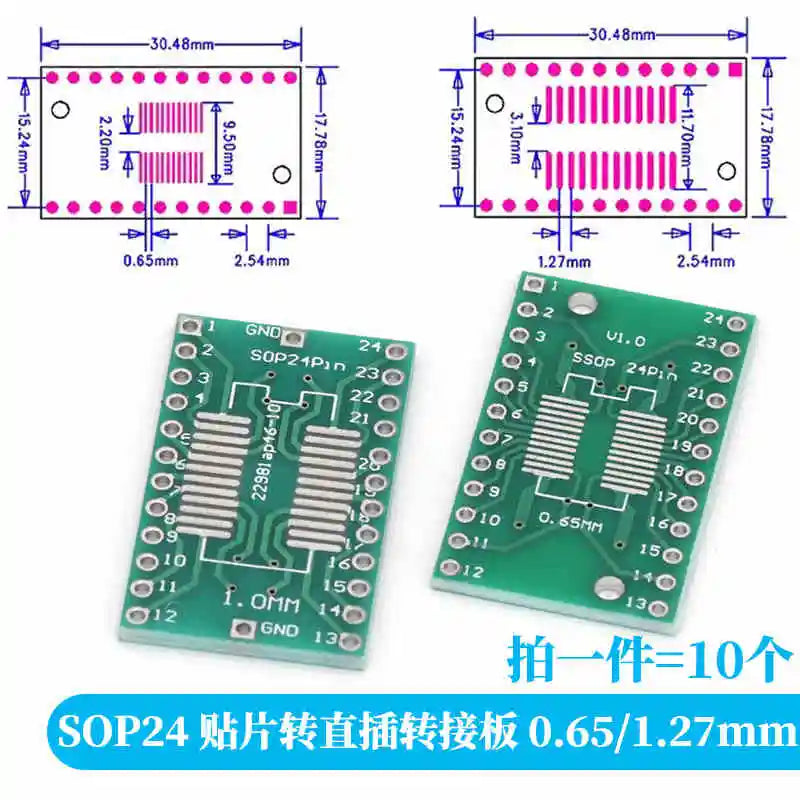 10-100PCS Javino PCB Board Kit SMD Turn To DIP Adapter Converter Plate SOP MSOP SSOP TSSOP SOT23 8 10 14 16 20 28 SMT To DIP
