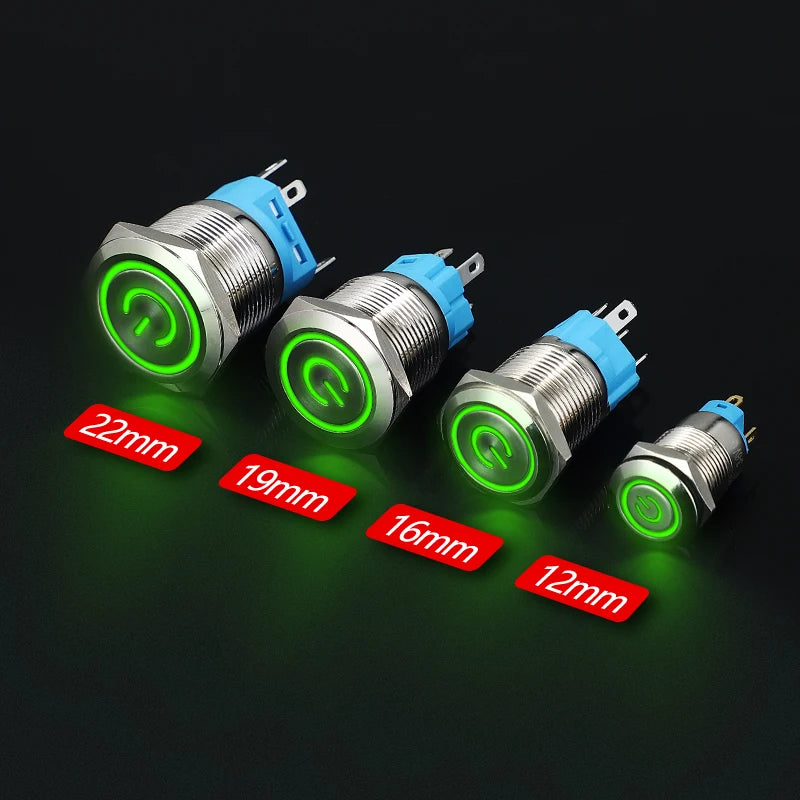 Metal Round Push Button Switch 12‑16‑19‑22mm, Momentary & Latching Power Control Button with LED Indicator for Electronic Projec