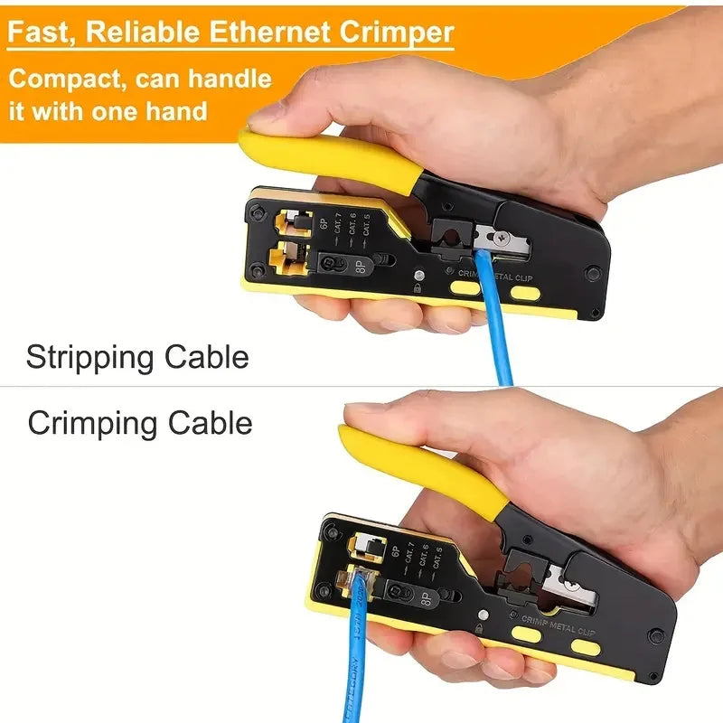 Propatch RJ45 Crimp Tool Kit All-in-One Ethernet Crimper Cat7 Cat6 Cat5 Crimping Tool with 52 Cat6 Ethernet Crimping Connectors