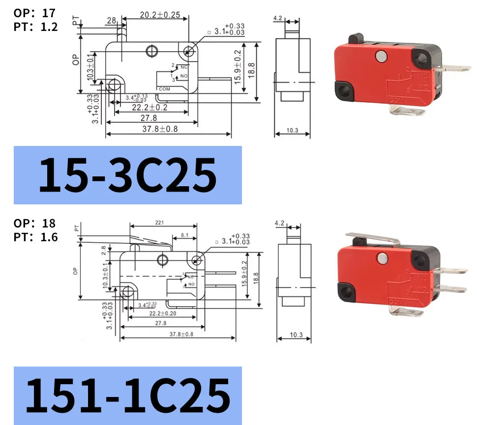 10Pcs Hinge Roller Lever Arm SPDT 1NO 1NC Snap Action Micro Switch,250W ~1500W optional.Lead Limit Switch