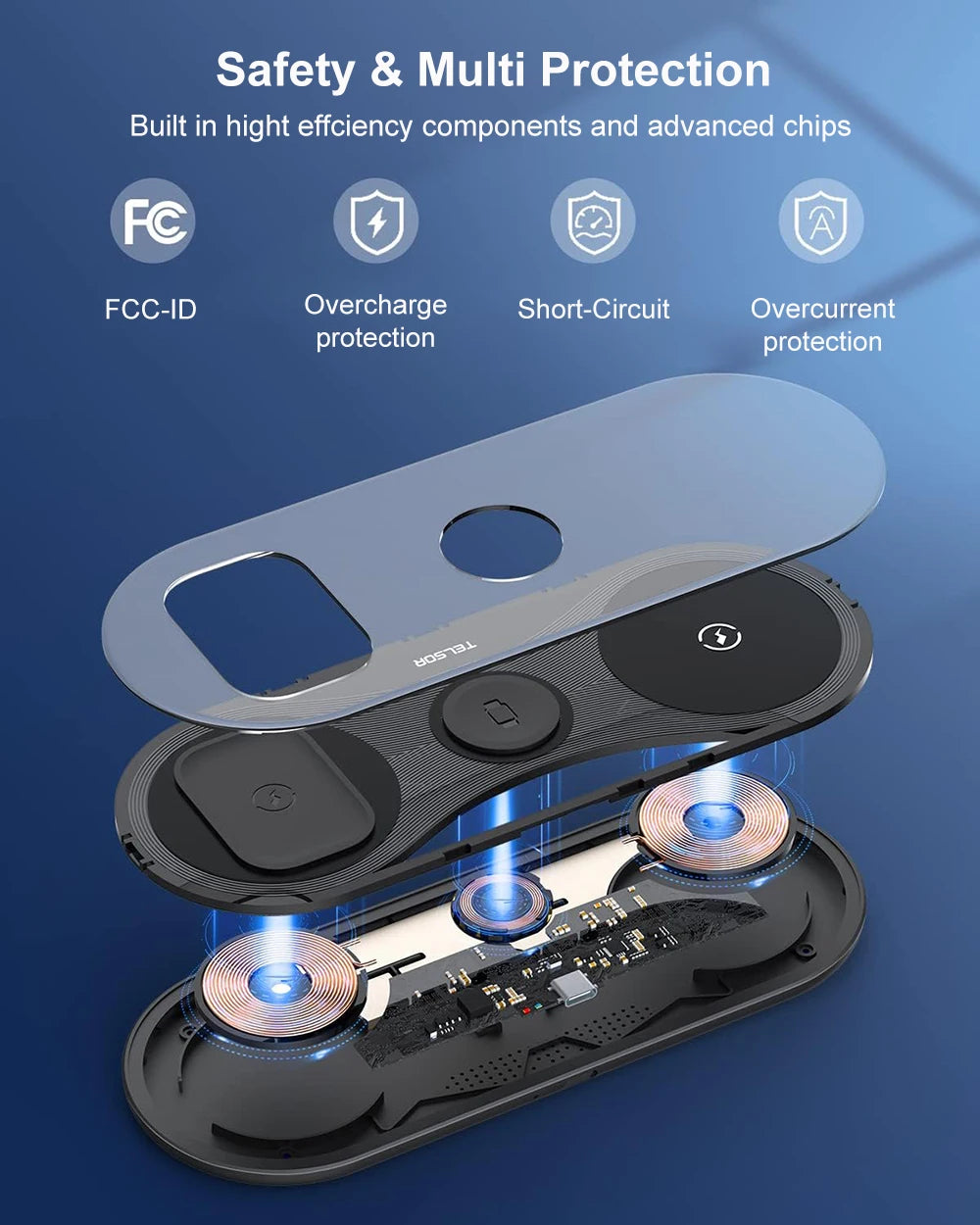 Wireless Charger Pad 3 in 1 for iPhone 17 16 15 Pro Max Fast Dual Wireless Charger for Samsung S25 S24 S23 Xiaomi Charging Pad
