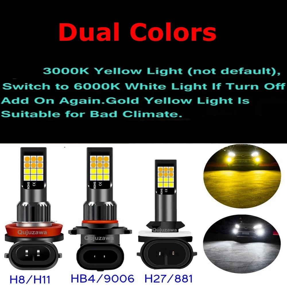 2Pcs Dual Colors H11 H8 9006 HB4 881 H27 High Quality 3030 LED Auto Fog Lamp Car Anti Fog Light Bulb Foglamps Yellow White 12V