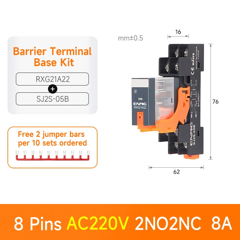 ENMG RXG Slim Power Relay 12A 24VDC/220VAC Coil, DIN Rail Mount Industrial Relay for PLC Control System