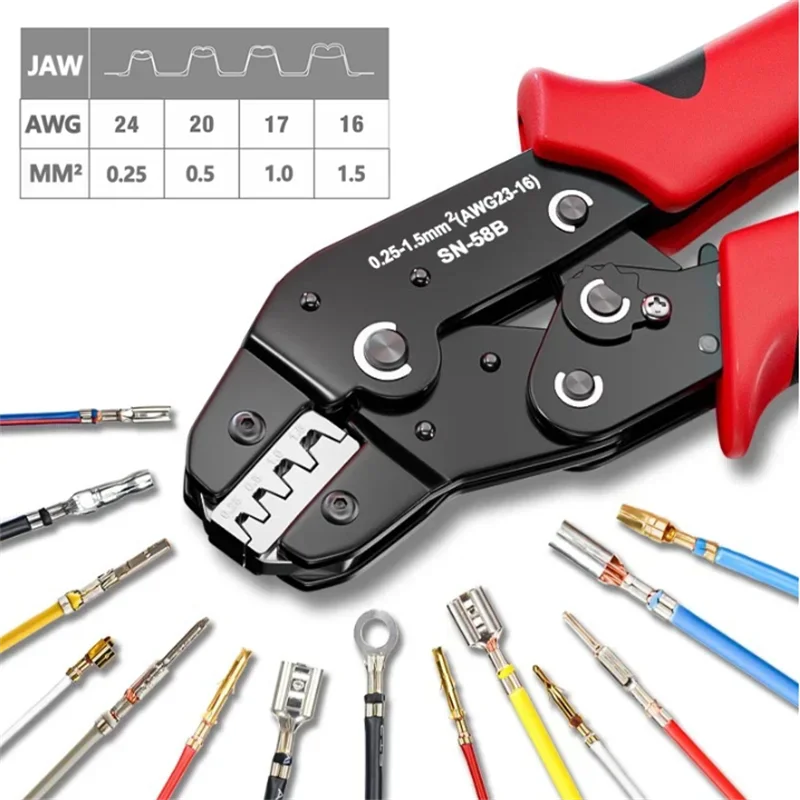 SN-58B Ratchet Crimping Tool, Dupont JST MOLEX TE Open Barrel Terminal Crimper for EPC PCIE SATA Pins 23-16AWG