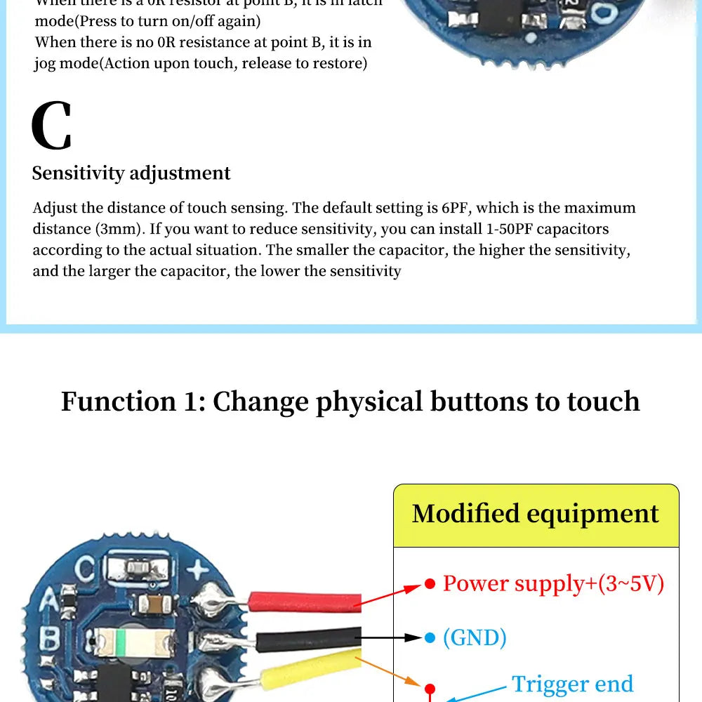 3V-30V Touch Control Switch Module Bistable Latching LED Touch Sensor Solder Wire Type