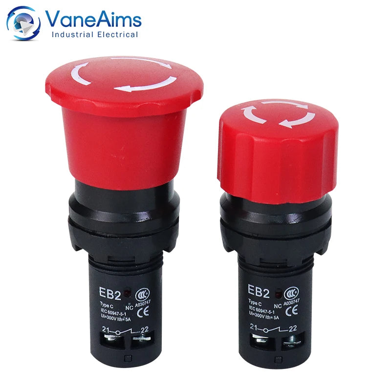 EB2 Emergency Stop Button Red Mushroom Head emergency off Switch Latching e-stop Push Buttons for Electronics Machine VaneAims