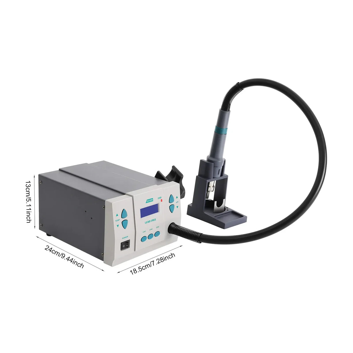 Hot Air Rework Station, 1000W Digital Heat Soldering Rework Station with Adjustable 100℃~500℃ Heat Gun& 3PCS Air Nozzles