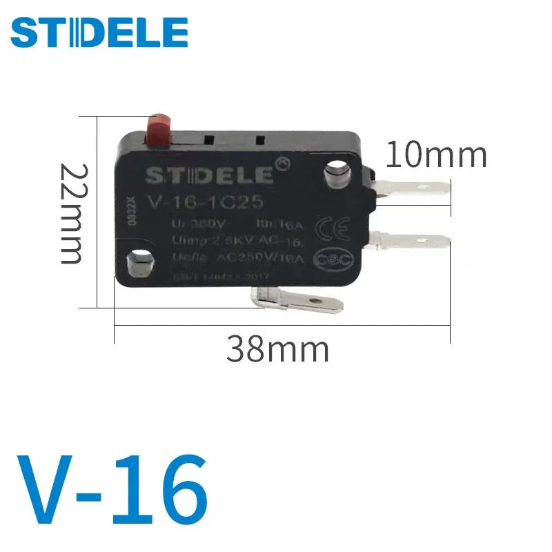 V-16 series micro-motion button limit travel switch with 3 pins, suitable for coffee machine and other small household appliance