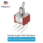 Vertical Right Angle 2/3/10A 125/250V AV 3/6Pins 2/3Position SPDT PCB Mount Toggle Switch ON-OFF-ON Rocker Switche ON-ON