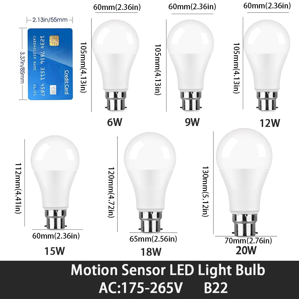 4PCS Radar Motion Sensor Light Bulb B22 220V 6W 9W 12W 15W 18W 20W Auto ON/OFF LED Night Light Bedroom Garden LED Bulbs For Home