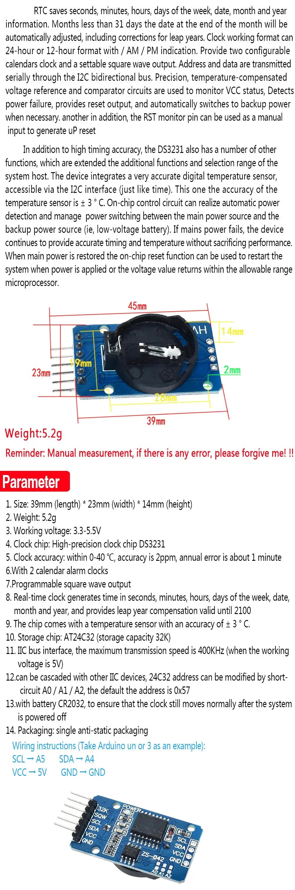 1PCS PCF8563 DS3231 PCF8523 AT24C32 DS1302 DS2121SN  IIC Precision RTC Real Time Clock Memory Module For Arduino new original