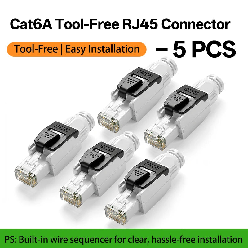 BYXGD Cat6A Tool-Free RJ45 Connector Reusable 50µ Gold-Plated | 10Gbps Anti-Unplug | T568A/B | Industrial Grade Network Plug