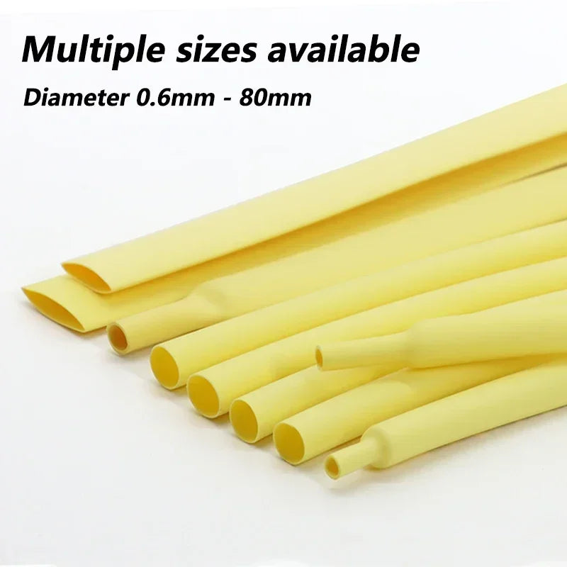 1~10m 2:1 Heat Shrink Heat Shrink Tube Yellow Diameter 0.6~80mm Wire Cable Repair Wrap Sleeving DIY Waterproof Polyolefin Tubing