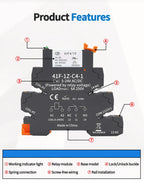 10pcs Slim Relay 5V 12V 24V DIN Rail Mounted Relay Moudle HF 41F SSR 30VDC 250VAC High Frequency Interface Relay With Led 6A
