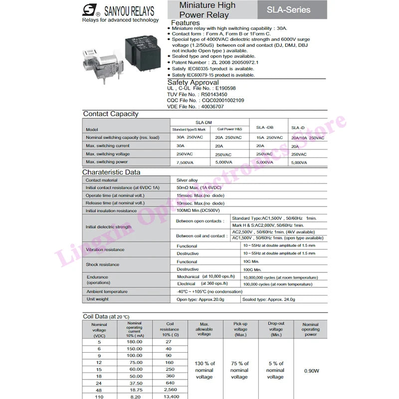 5Pcs/lot Power Relays SLA -05V 09 12V 24V 48V DC -SL-A -C 4Pin/5Pin /6Pin 30A T90 SLA-05VDC-SL-A SLA-12VDC-SL-A SLA-24VDC-SL-C