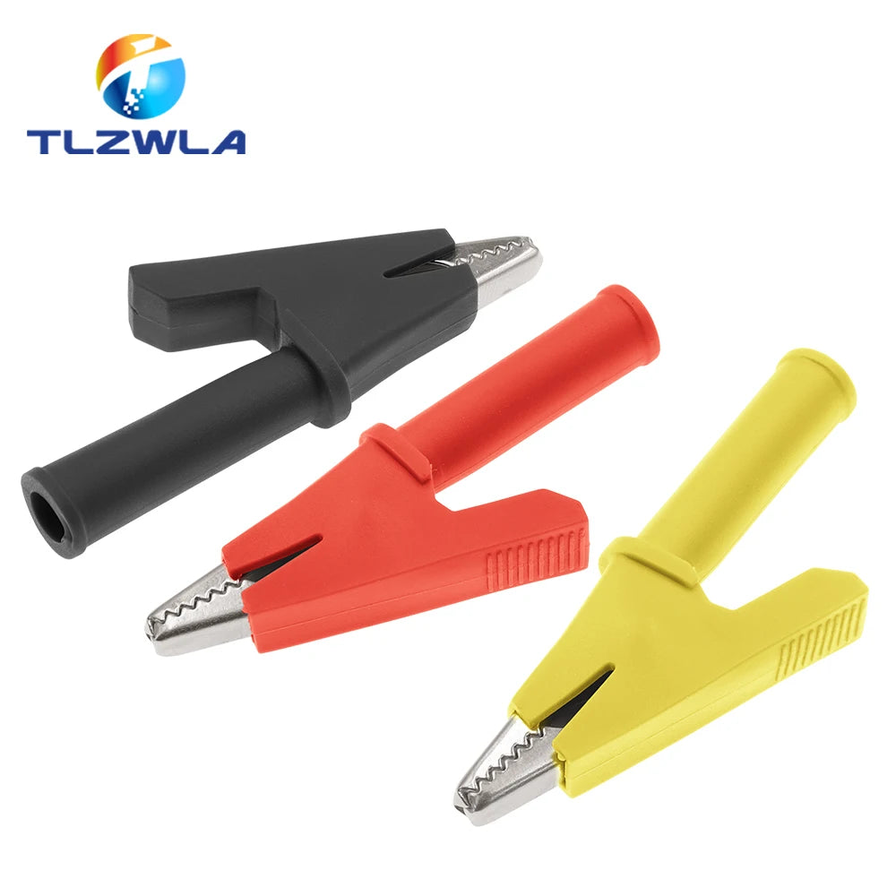 5PCS Pure Copper Insulated Test Alligator Clip 10MM Opening With 4MM Jack Safety Crocodile Clamps For Banana Plug Or Welding