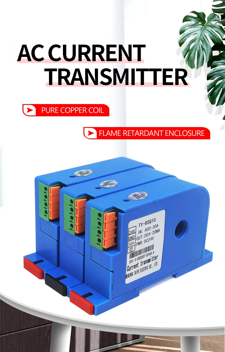 Hall DC Current Sensor Transmitter Output 4-20mA Power Supply 24VDC 0-150A Input 10mm 22mm 30mm Hole Current Transformer
