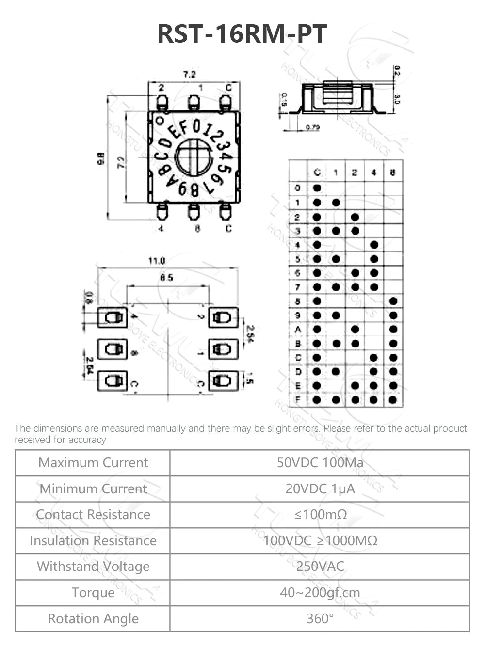 Rotary Code Switch SMD Band Switch RST-10RM-PT Digital Dip Switch 10 position 0-9 coding RST-16RM-G3