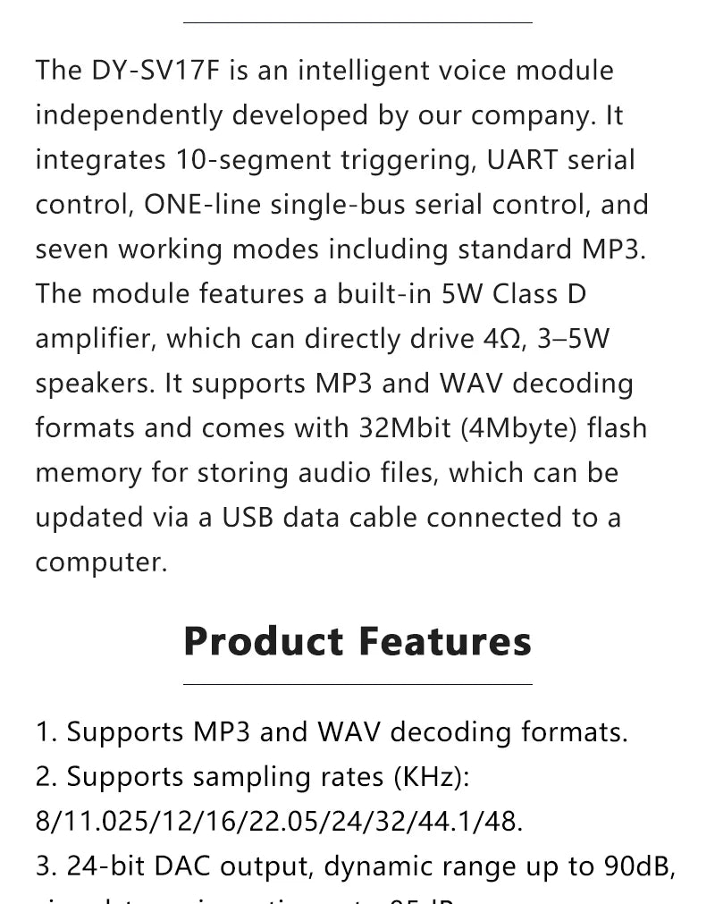 DY-SV17F Voice Playback Module Micro USB / Type-C Interface MP3 Audio Player Board UART Trigger Sound Module For Arduino