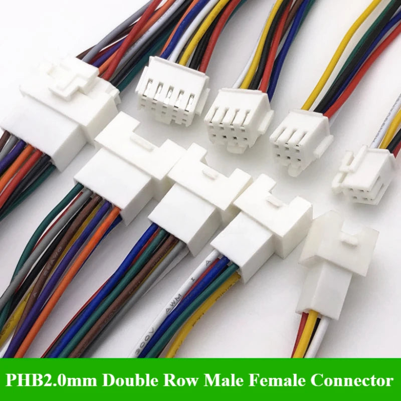 PHB2.0 PHB 2.0MM Pitch Double Row With Lock Catch Wire Cable Connector 2x2P/3P/4P/5P/6P 20cm 26AWG Male and Female Plug Socket