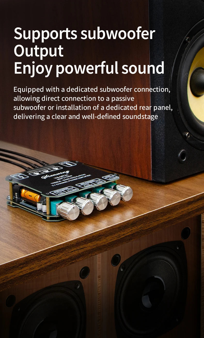KEBIDU 2.1 Channel Digital Audio Amplifier 200W Bluetooth Audio Amplifier Board Module 12/24V Subwoofer Stereo HiFi Amp Speaker