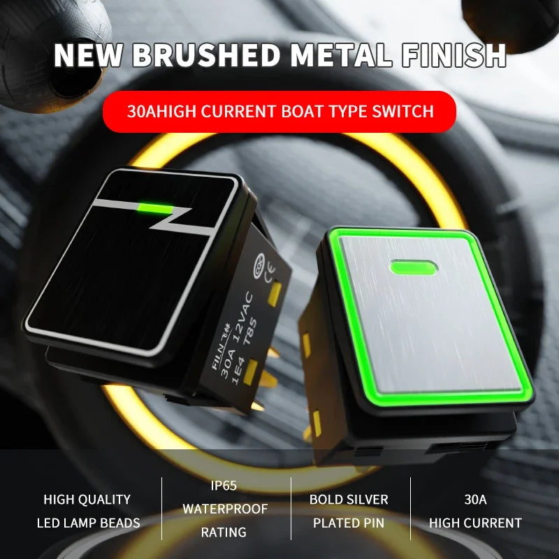 FILN 30A/220V Heavy Duty 4 Pin DPST IP67 Sealed Waterproof T85 Auto Boat Marine Toggle Rocker Switch with LED 12V 220V 30x22