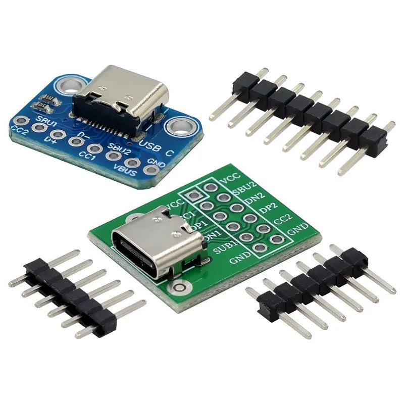 5Pcs USB TYPE-C Conversion Board 2.54MM CC1 CC2 5.1K Pull-down Resistor Connection USB Adapter Pin DIP Female Base Adapter Board