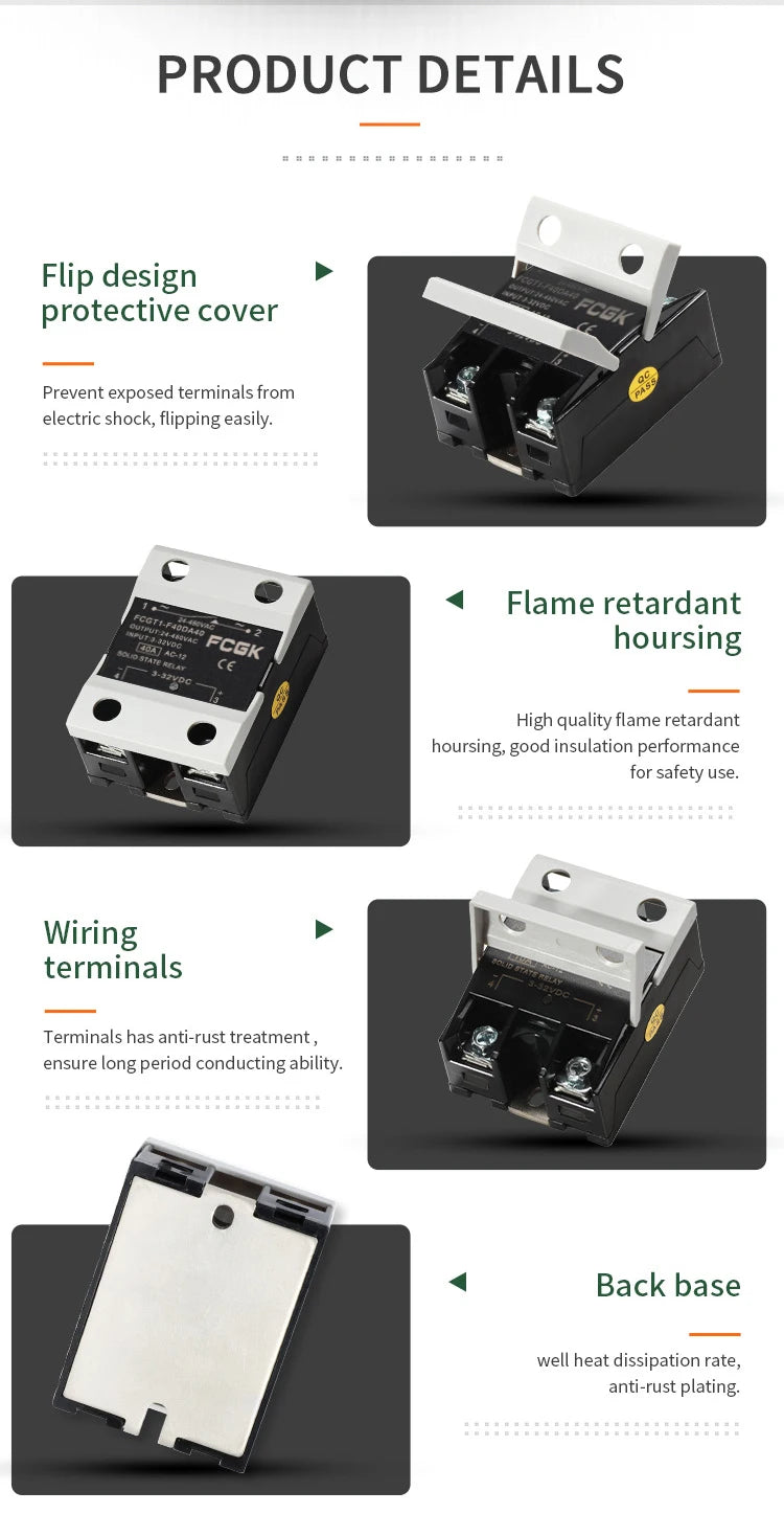 10A SSR 25A Solid State Relay 40A Output 3-32VDC 24-480VAC 220V Single Phase DC TO AC 40A Relay SSR HeatSink SSR 40DA