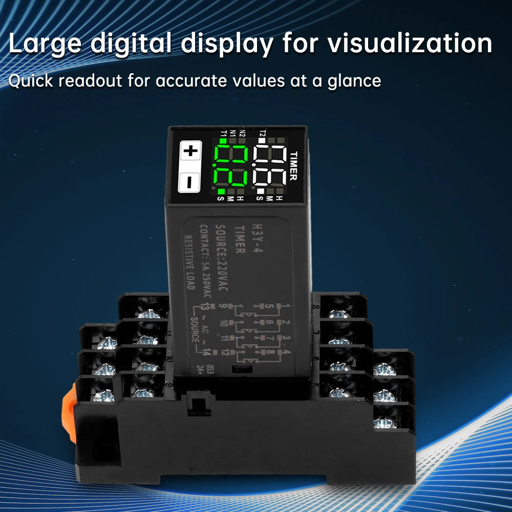 H3Y-4 DC12V DC24V AC220V Liquid Crystal Time Relay Dual Time with Base Small Digital Display Cycle Time Control Delayer