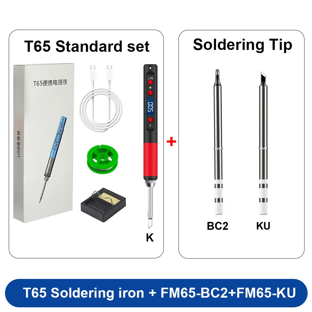 ANSIKI T65 Portable Soldering Iron 9-20V 65W 180-500° Adjustable Temperature DIY Weld Repair Tool Portable Welding Kit