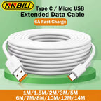 NNBILI 2024 NEW 1M-14M Extra Long Micro/Type C USB C Charge Cable for Xiaomi Huawei PS4/5 Camera VR Android Phone Universal