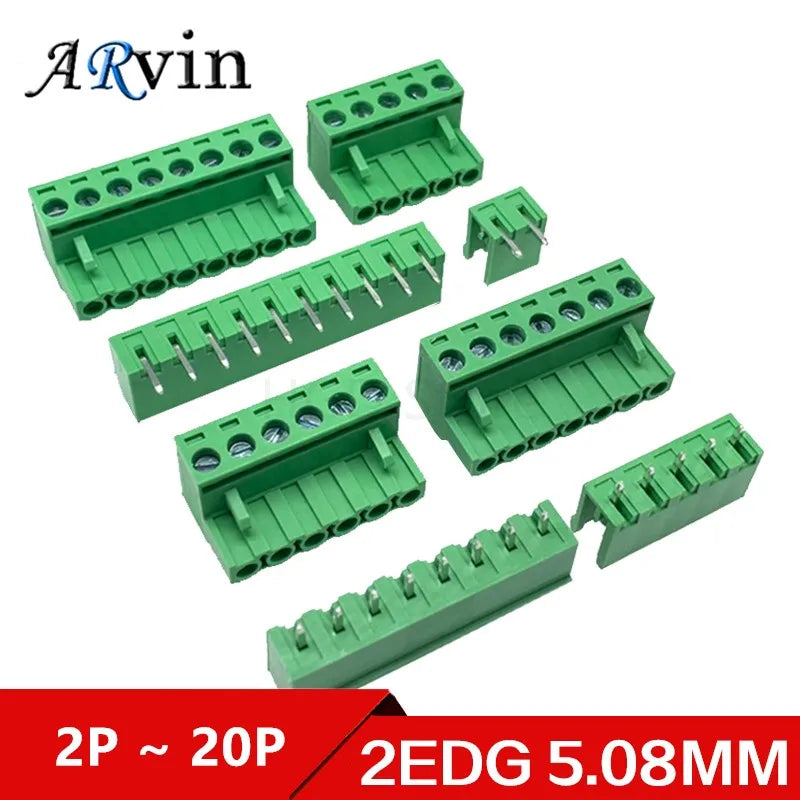 10Sets Pitch 5.08mm Terminal Block Connector 2EDG 5.08mm 2-20 Pin Pcb Screw Connector Terminal Block KF2EDG Socket PCB Screw