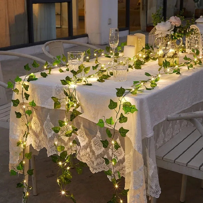 Solar String Light Artificial Leaf Flower Light Garland Decoration Outdoor Room Curtain Lamp Wedding Party Garden Solar Light