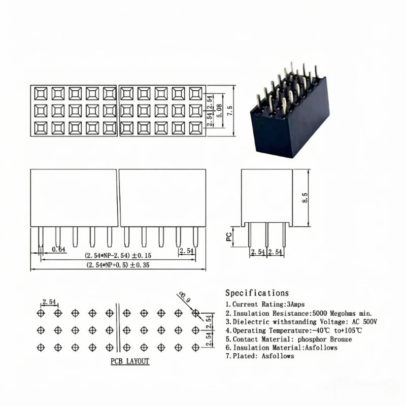 100pcs 2.54mm R/A Three Row Straight 90D Right Angle Gold-Plate Male Female Pin Header Connector 3*2/3/4/5/6/7/8/10/20/25/40Pin