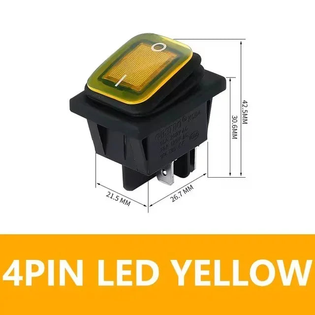 2Pcs KCD4 IP67 Waterproof 4Pin Rocker Switch Auto Boat Marine DPDT 12V/220V Heavy Duty Push Button Switch with LED Light