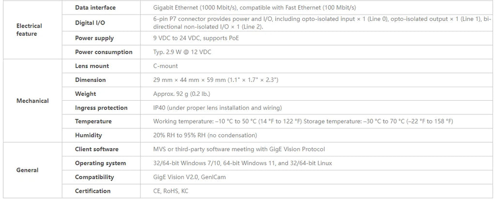 Hikrobot 10MP Global Shutter Industrial Camera, MV-CH100-60GM/MV-CH100-60GC GigE for Precision Inspection