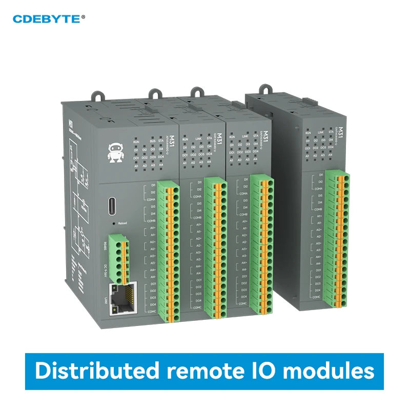 RS485 RJ45 DI/DO/AO/AI Distributed Remote IO Module CDEBYTE M31-U Series Modbus NEW Version Support PNP NPN DIP Free Splicing