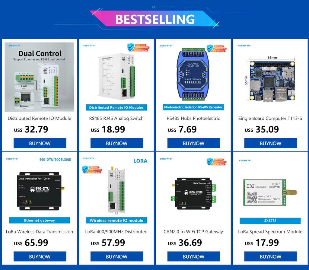 RS485 to Ethernet Serial Server CDEBYTE NA111-M DC 8～28V RS485 RJ45 TCP/UDP MQTT Small Size Modbus Industrial Grade AT Command
