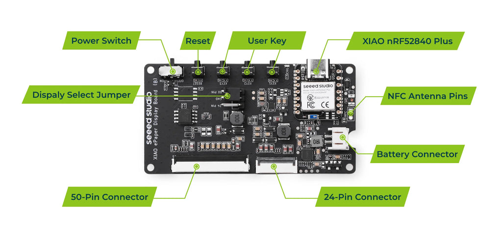Seeed XIAO Epaper Display Board(NRF52840) - EN04 Powered By XIAO NRF52840 Plus  For Epaper Support 24-Pin 50-Pin Epaper Display