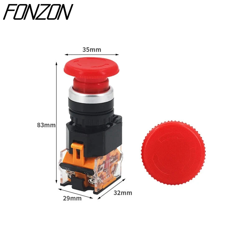 LA38-11ZS Self-Locking 22mm Emergency Power Button Switch Mushroom Head Emergency Stop Button 10A 1NO 1NC