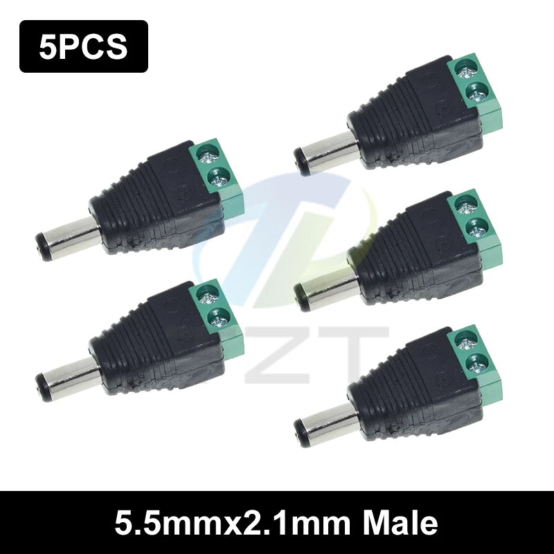 5.5MM x 2.1MM / 2.5MM Female Male DC Power Plug Adapter for 5050 3528 5060 Single Color LED Strip and CCTV Cameras