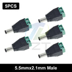 5.5MM x 2.1MM / 2.5MM Female Male DC Power Plug Adapter for 5050 3528 5060 Single Color LED Strip and CCTV Cameras