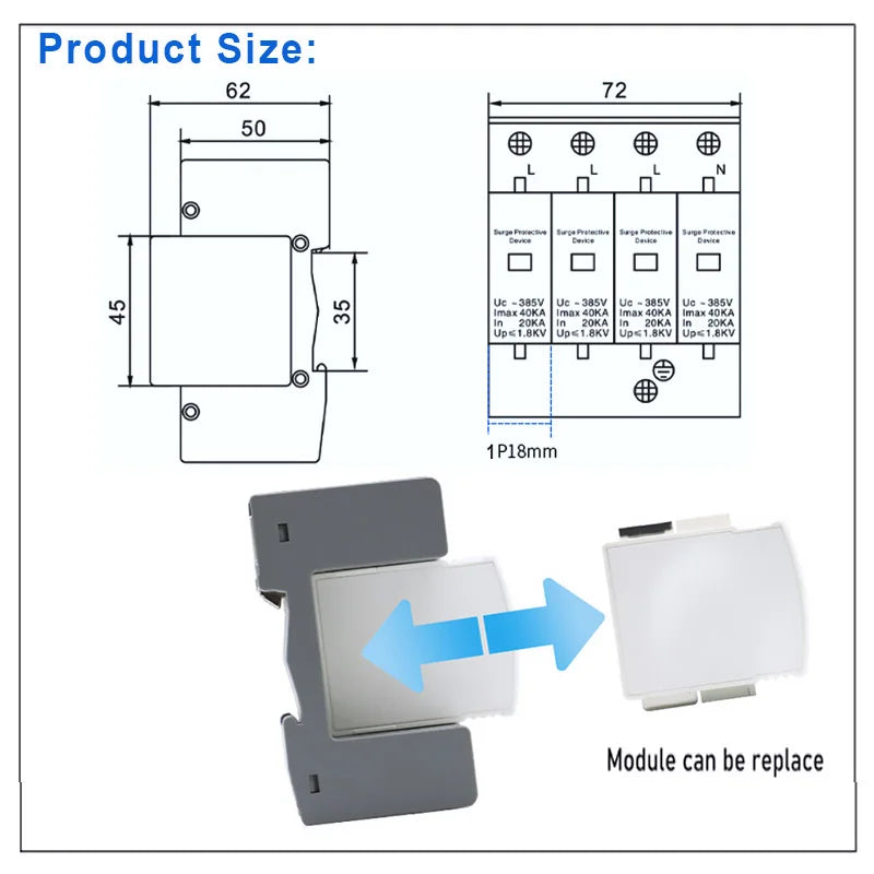 AC SPD Surge Protection 2P  4P 10〜20KA  20〜40KA 30KA〜60KA House Lightning Protector  Low-Voltage Arrester Device Laser Printing