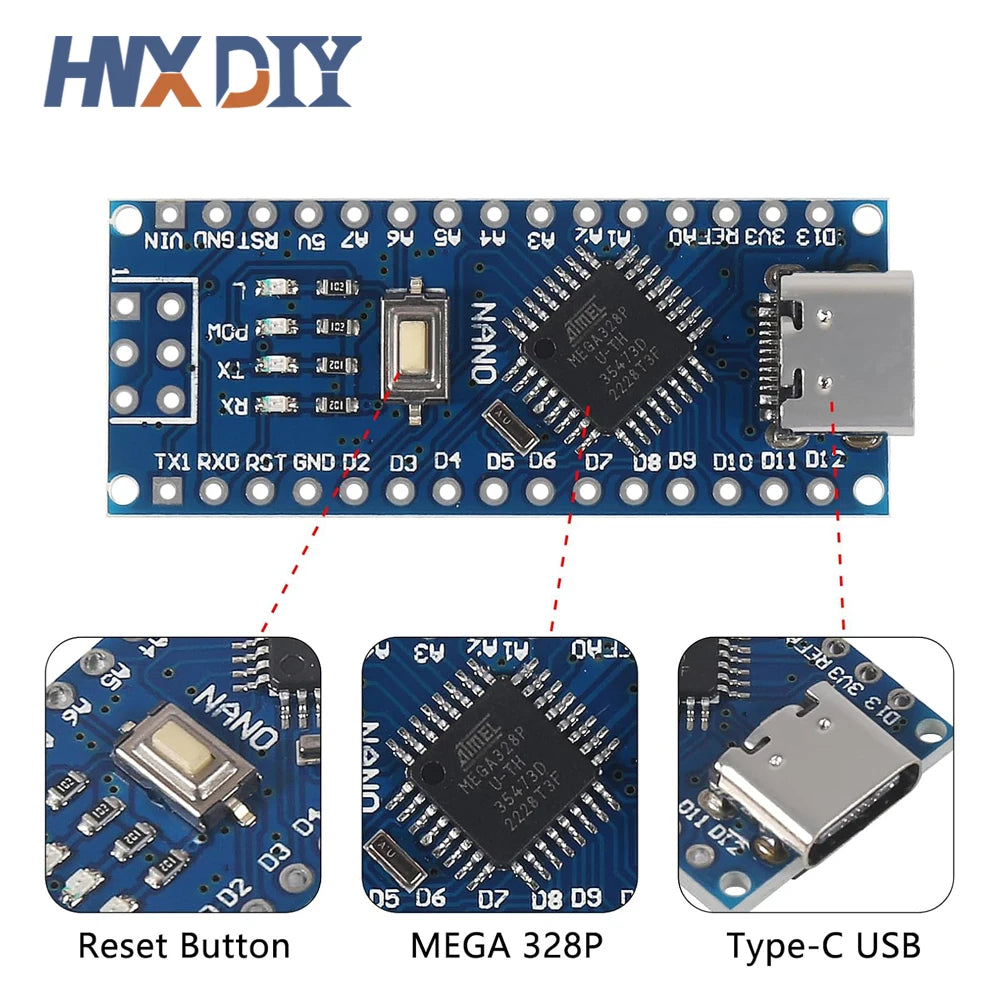 4PCS Mini / Type-C / Micro USB Nano 3.0 Atmega328P Controller Compatible Board for arduino CH340 USB driver 16Mhz ATMEGA328P