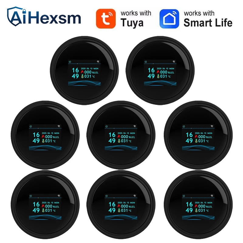 Tuya Wifi Leak With Temperature Function Combustible Gas Detectors Support Home Smart Life Natural Gas Alarm Sensor LCD Display