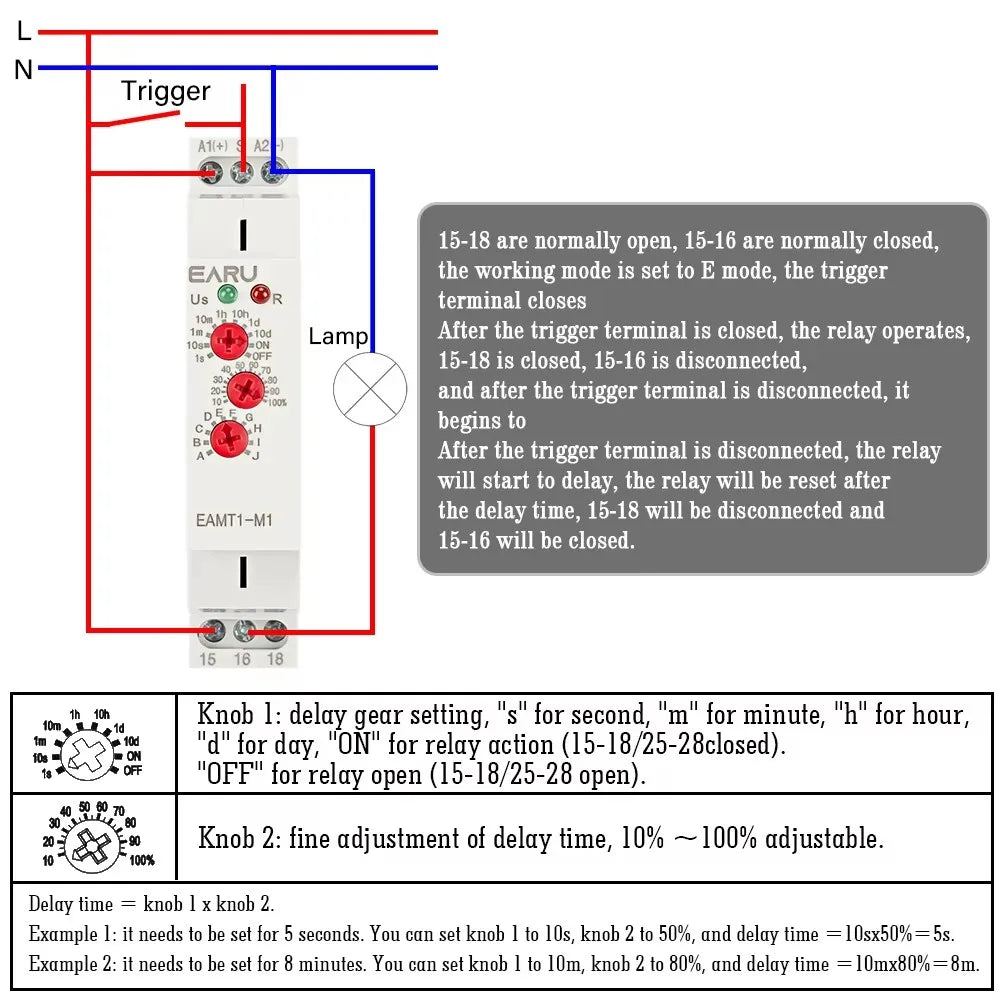 EARU 1Pcs 16A Multifunction Type 0.1 Second -10 Days Timer Relay With 10 Function Choices AC DC 12V-240V Time Relay Din Rail