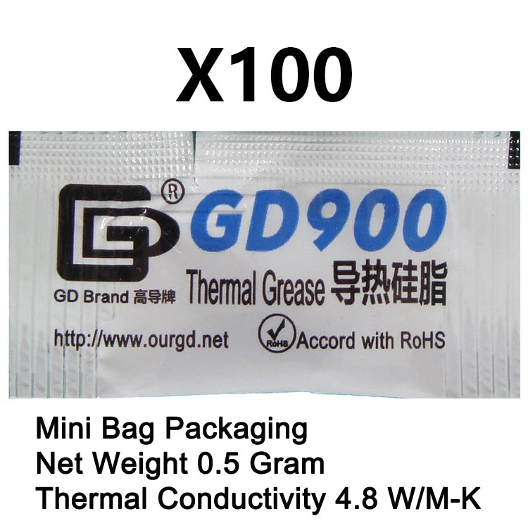 100 Pieces 0.5g Mini Bag Packaging GD Brand Series GD900 Thermal Grease Paste CPU Heat Sink Compound MB05