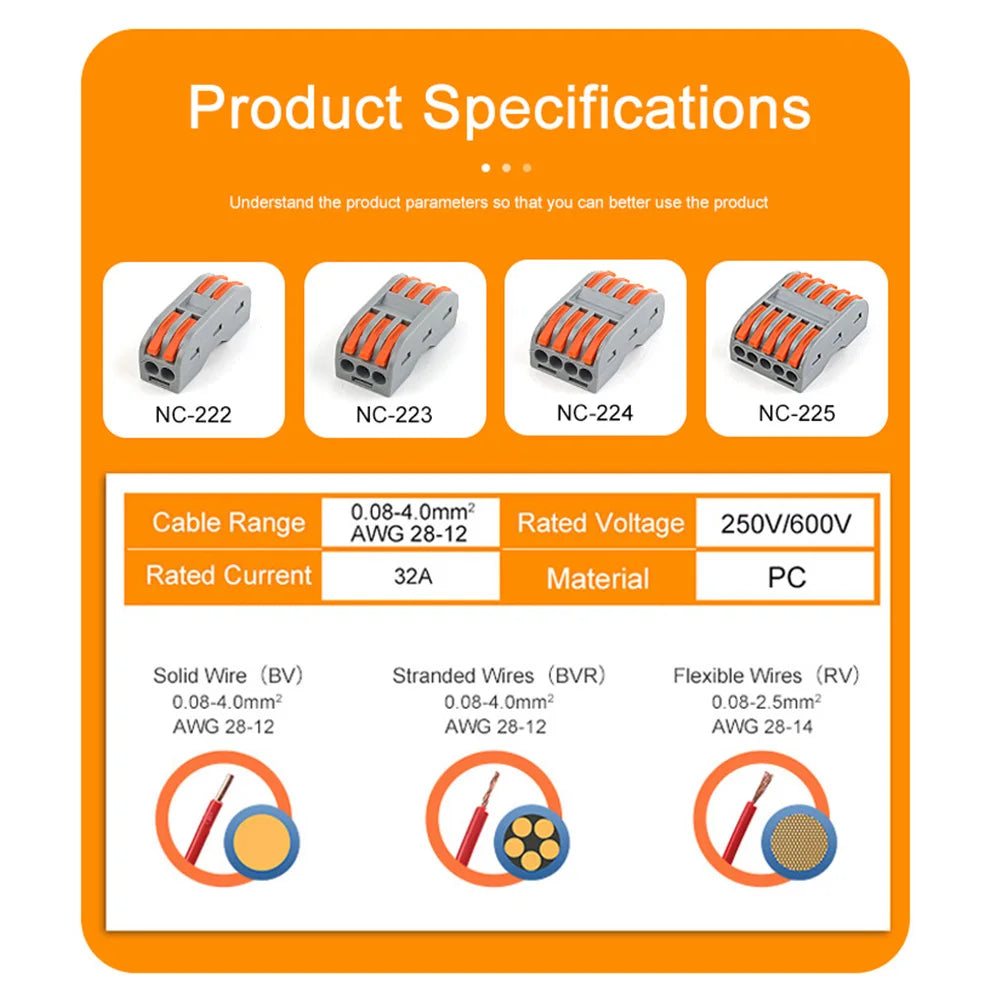 5PCS Quick Wire Cable Connectors Compact Push-in Conductor Terminal Block 2/3/4/5 Pin Electrical Wiring Connection With Lever