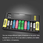 LiitoKala LiI-S12 Smart Charger 14 Slots - CE Certified Universal Charger for Li-ion/LiFePO4/Ni-MH/9V Batteries 18650, 26650, AA