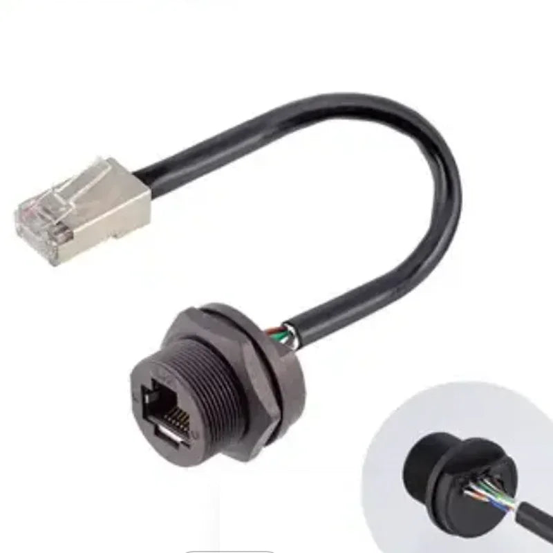 RJ45 CAT5E CAT6A Shield Waterproof RJ45 Ethernet IP67 Connector PCB Panel Mount With Pigtail Cable Outdoor Connector L = 0.3M